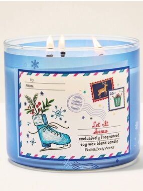Bath & Body Works Blue 'Let It Snow' Holiday 3-Wick Candle NEW in BOX